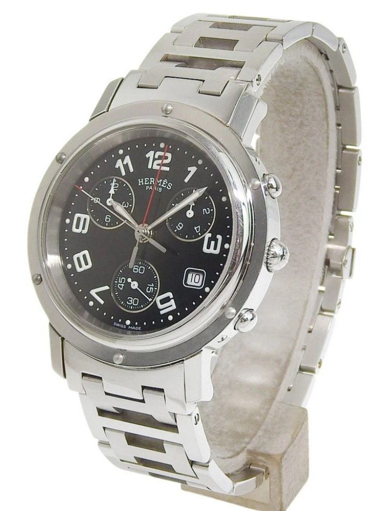 Hermes Clipper Watches Cl1910 Silver Blackdial Stainless Steel Quartz Ana